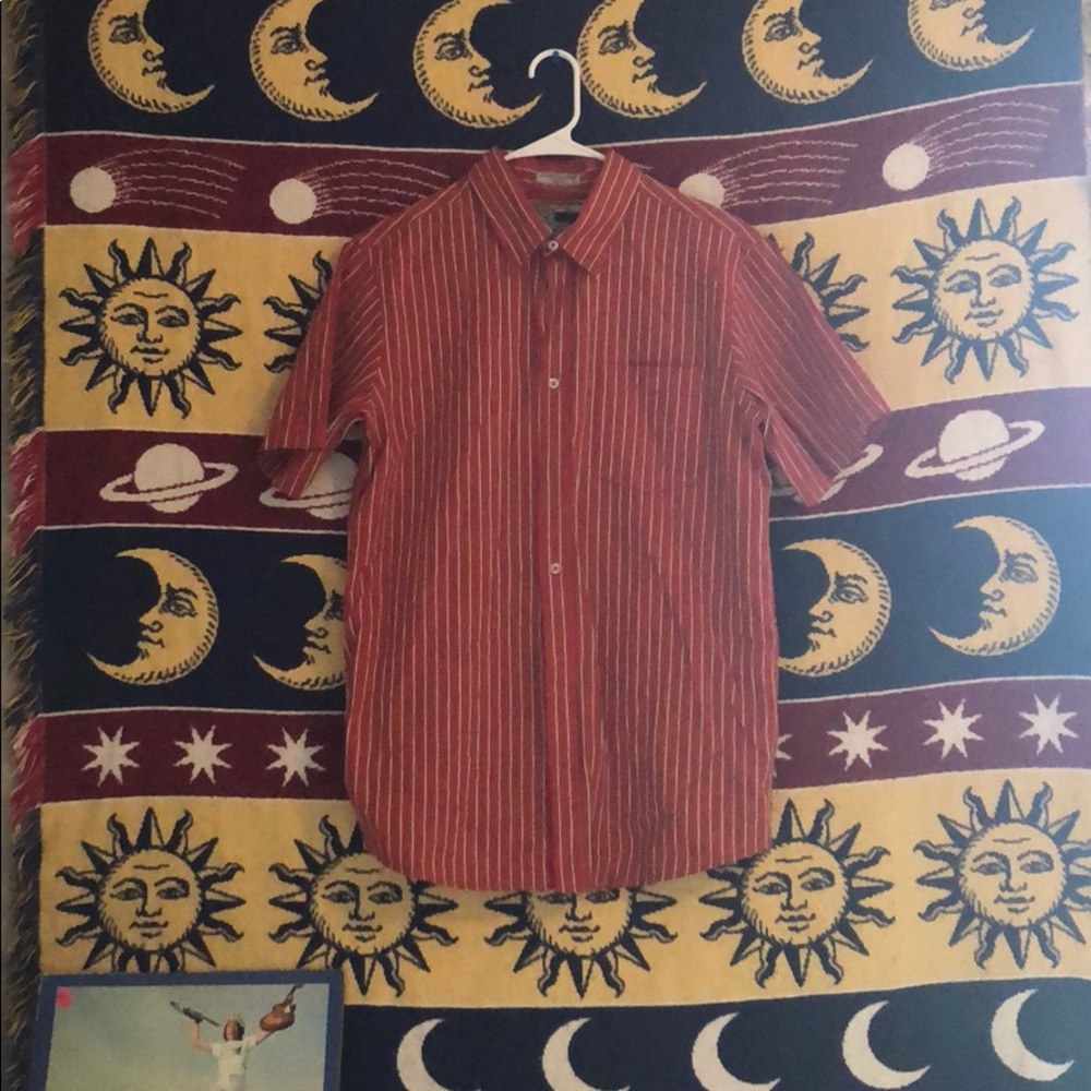 Vintage red and gold stripped button up